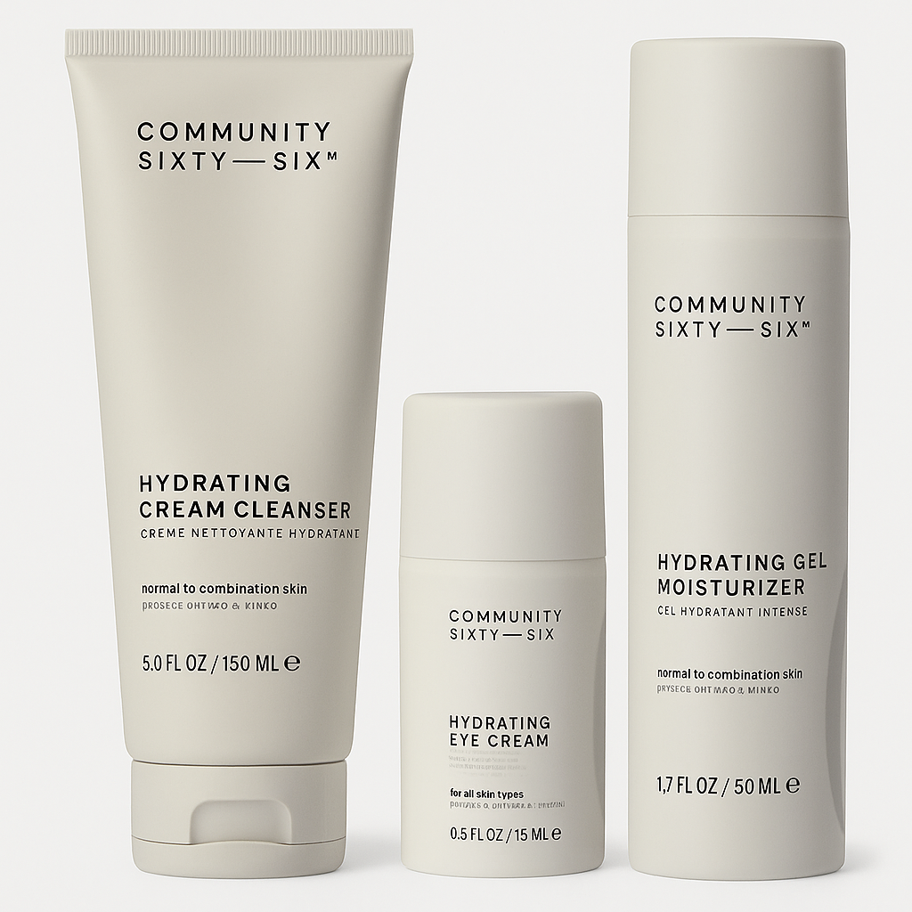DK Beaute Curated Community Sixty Six Cream Cleanser +Hydrating Gel Moisturizer + Hydrating Eye Cream - 3 Piece Antiaging Skincare Bundle