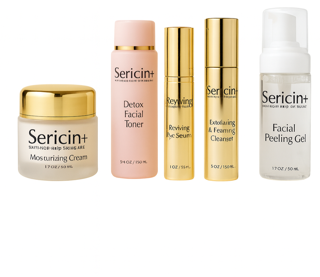 Sericin+ 5-Piece Silk-Infused Skincare Collection (Cleanse · Tone · Peel · Moisturize · Eye)