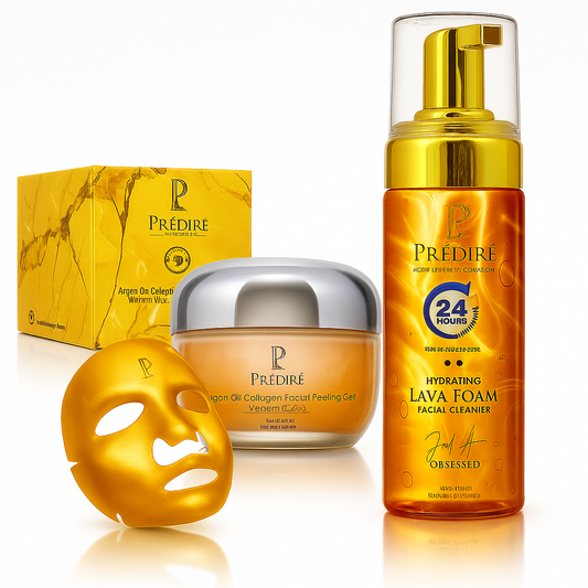 Predire Paris Hydrating Lava Foam Cleanser + Golden Collagen Cell Renewal Mask + Argan Oil Peeling Gel (Vitamin E & A) Bundle