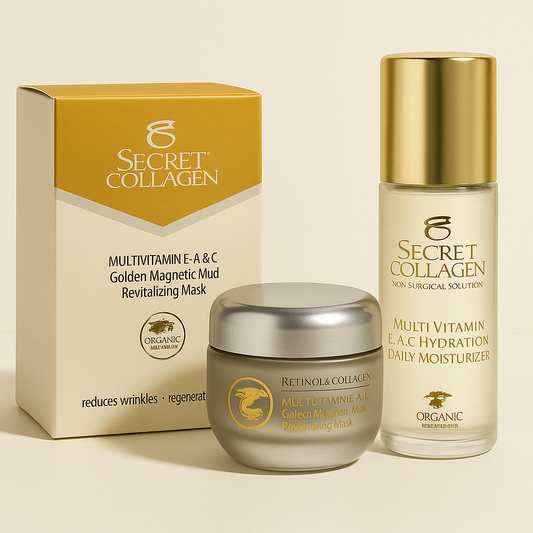 Secret Collagen Multivitamin A, E & C Golden Magnetic Mud Mask + Hydration Daily Moisturizer — 2-Piece Bundle