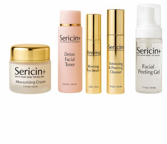 Sericin+ 5-Piece Silk-Infused Skincare Collection (Cleanse · Tone · Peel · Moisturize · Eye)